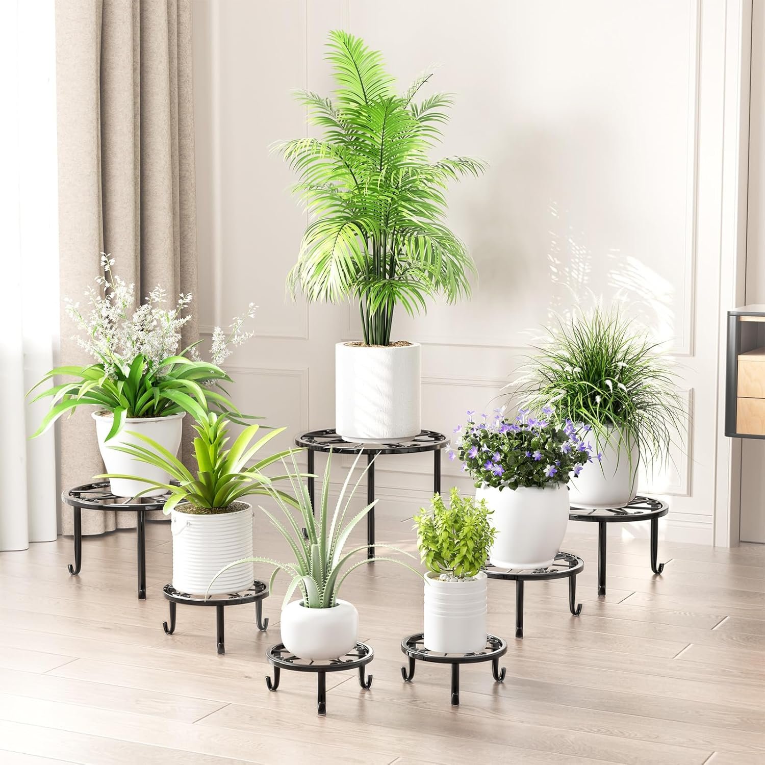 ZUIYIN 7 Pack Metal Plant Stands for Outdoor Indoor, Anti-Rust Iron Flower Pot Stands Outdoor Plant Stands, Indoor Floor Plant Holder Heavy Duty Plant Shelf for Patio, Home Garden Decor Racks(Black)