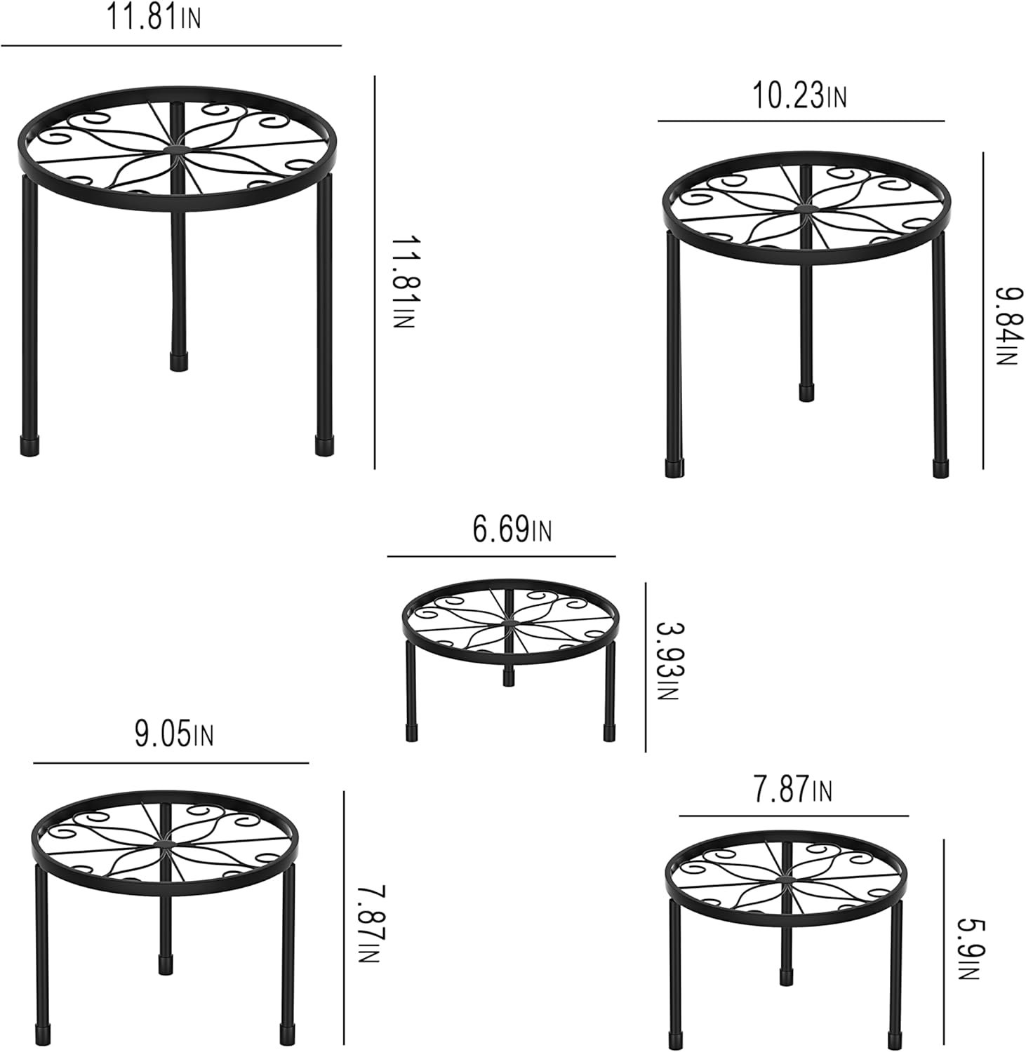 CADANI 5-Pack Metal Plant Stands for Outdoor Indoor, Anti-Rust Iron Flower Pot Stand, Heavy Duty Plant Pot Shelf for Multiple Plant, Decoration Racks for Home, Patio  Garden