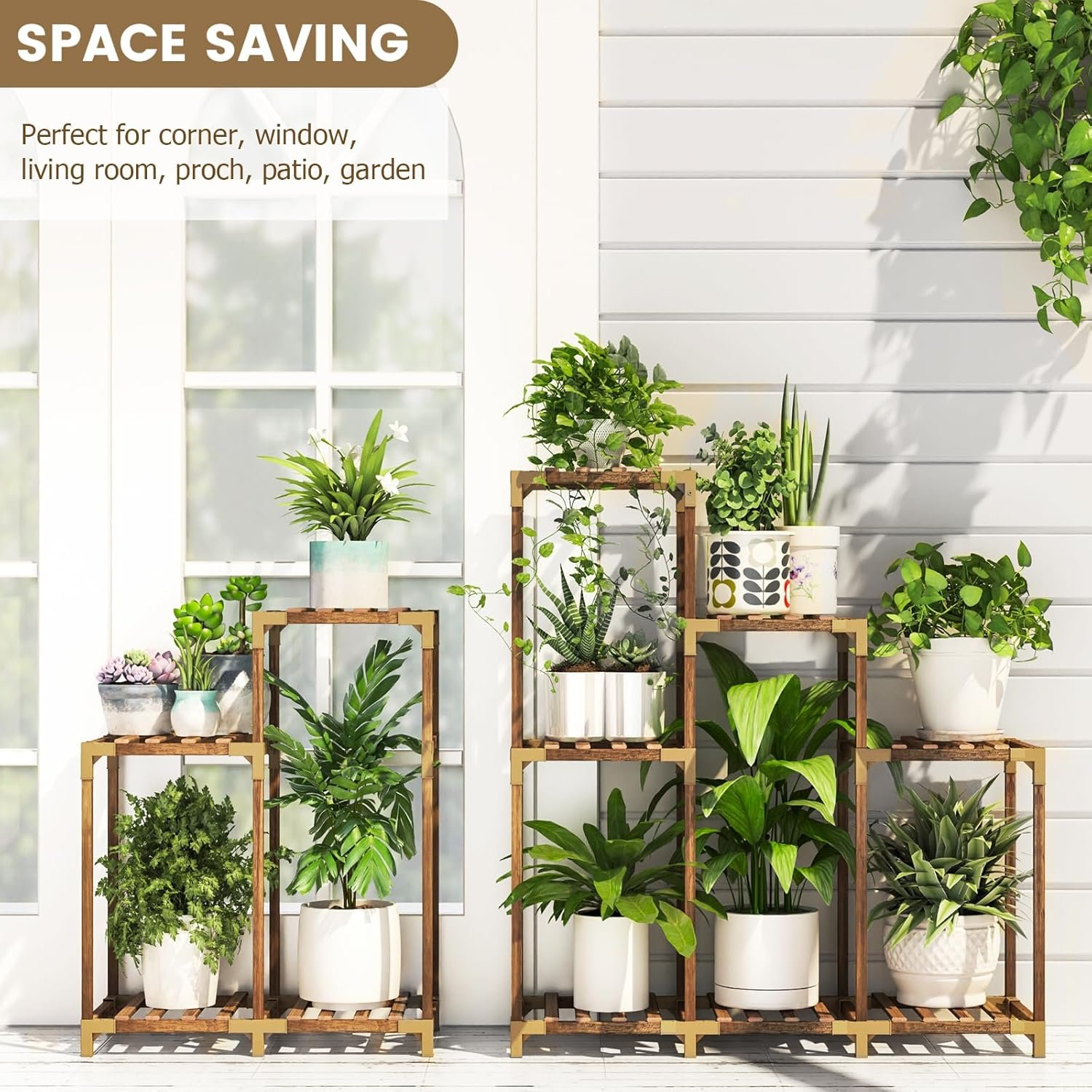 HOMKIRT Plant Stand Indoor Outdoor, 11 Tier Corner Shelf Wood Rack Organizer Display for Multiple Plants Large Ladder Holder Flower Stand for Living Room Patio Porch HOMKIRT Plant Stand Indoor Outdoor, 11 Tier Corner Shelf Wood Rack Organizer Display for Multiple Plants Large Ladder Holder Flower Stand for Living Room Patio Porch