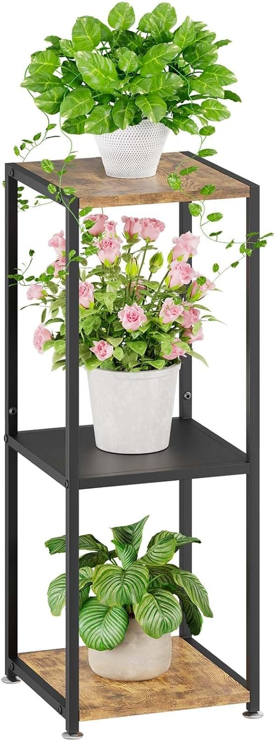 iDavosic.ly 3 Tier Corner Plant Stand Indoor, 10 Inch Wide Vertical Flower Pot Holder Table Shelf Outdoor Tall, Metal Heavy Duty Display Rack for Patio Living Room Balcony, Black - Square