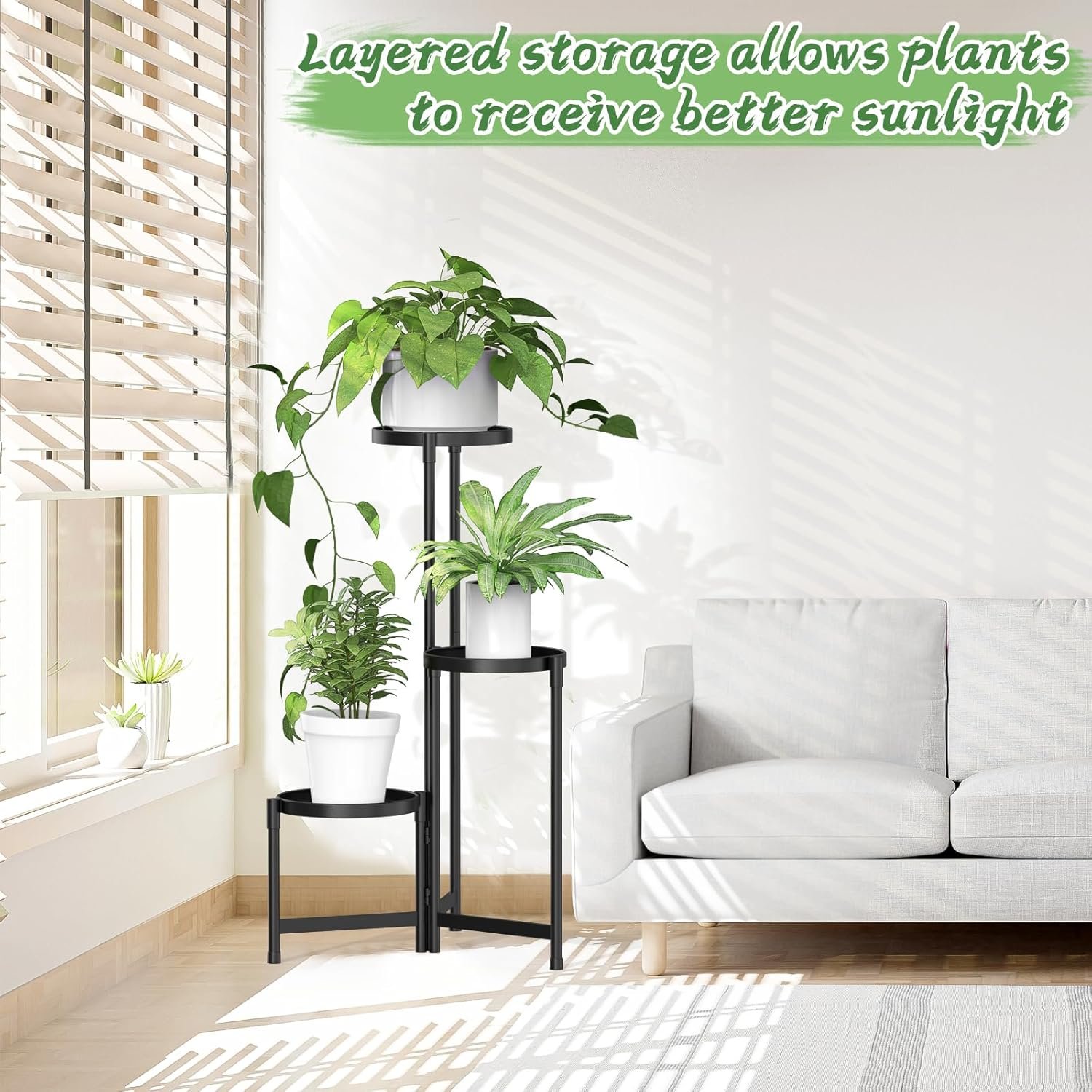 MOKANI Metal Plant Stand Indoor Outdoor for Multiple Plants, 3 Tiered Folding Corner Shelf Tall Flower Pot Holder Display Rack for Patio Living Room Balcony Garden, Black MOKANI Metal Plant Stand Indoor Outdoor for Multiple Plants, 3 Tiered Folding Corner Shelf Tall Flower Pot Holder Display Rack for Patio Living Room Balcony Garden, Black