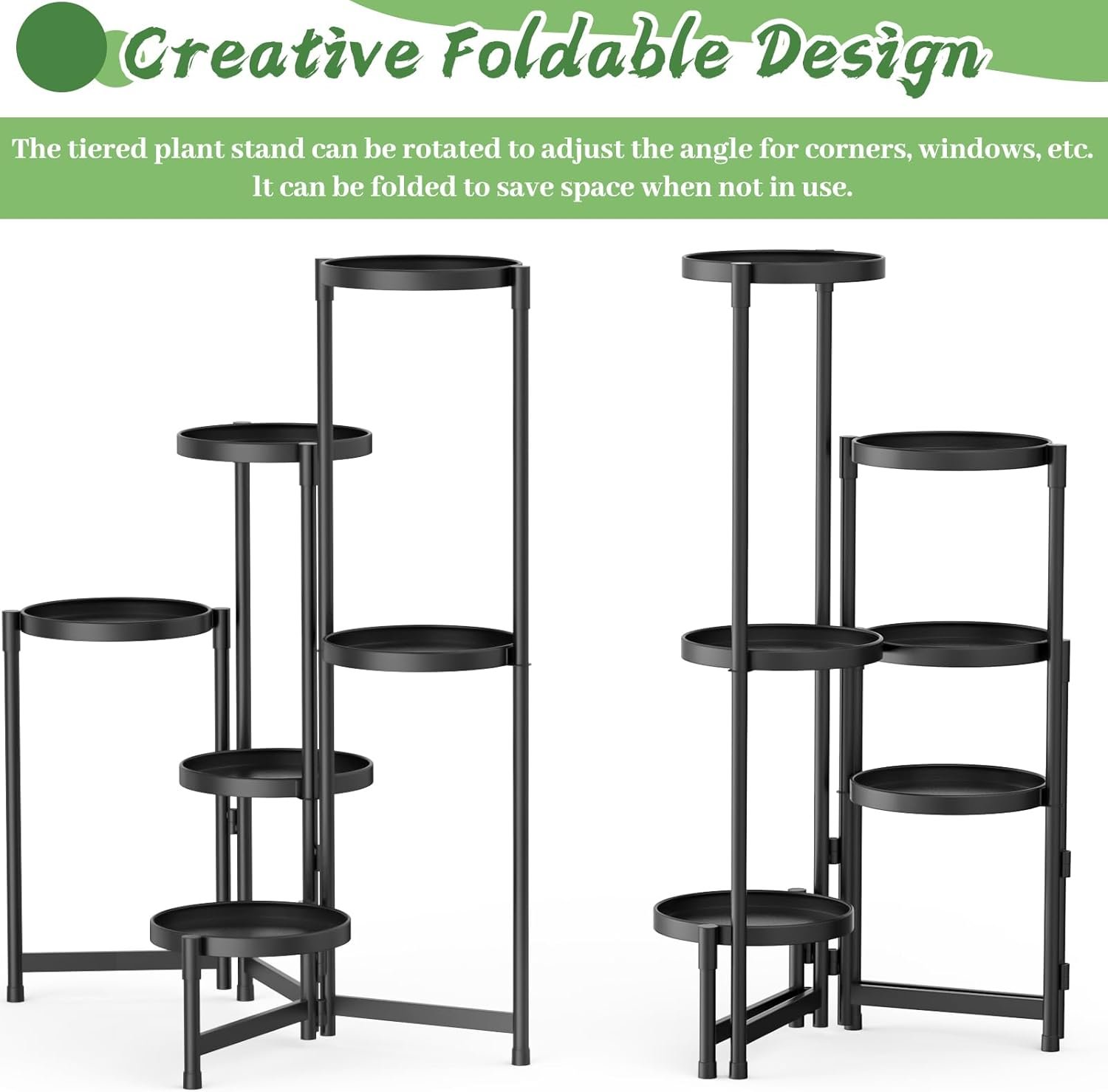 MOKANI Metal Plant Stand Indoor Outdoor for Multiple Plants, 3 Tiered Folding Corner Shelf Tall Flower Pot Holder Display Rack for Patio Living Room Balcony Garden, Black MOKANI Metal Plant Stand Indoor Outdoor for Multiple Plants, 3 Tiered Folding Corner Shelf Tall Flower Pot Holder Display Rack for Patio Living Room Balcony Garden, Black