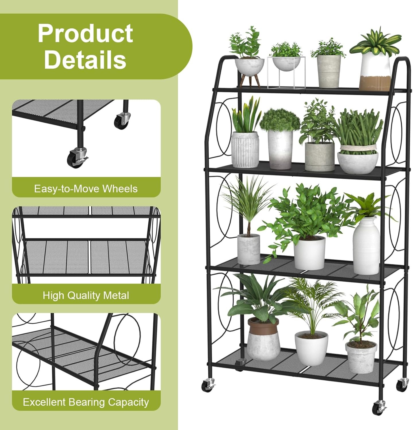 Plant Stand, 3 Tier Plant Shelf for Indoor Outdoor, Heavy Duty Metal Outdoor Plant Stand Holder Rack for Living Room Balcony and Garden, Black
