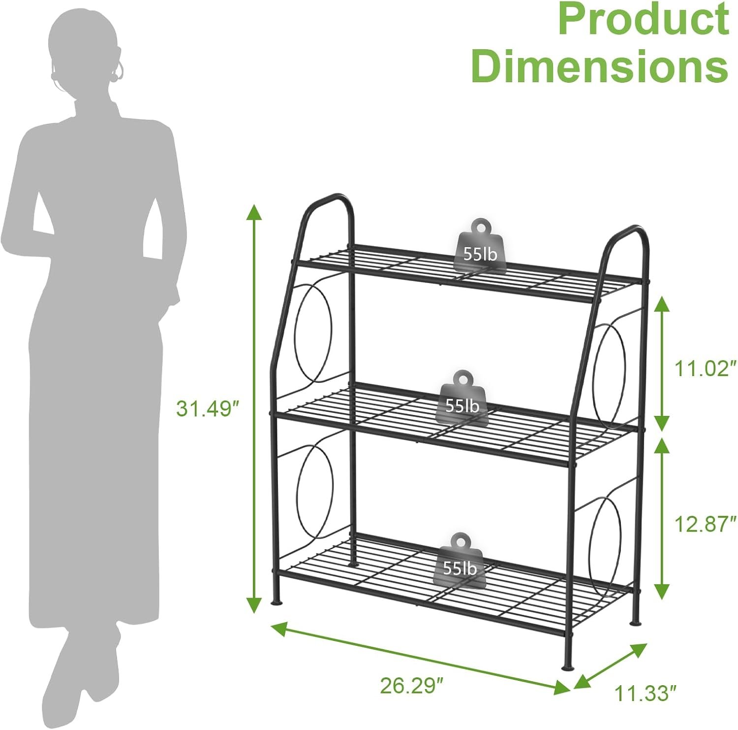 Plant Stand, 3 Tier Plant Shelf for Indoor Outdoor, Heavy Duty Metal Outdoor Plant Stand Holder Rack for Living Room Balcony and Garden, Black