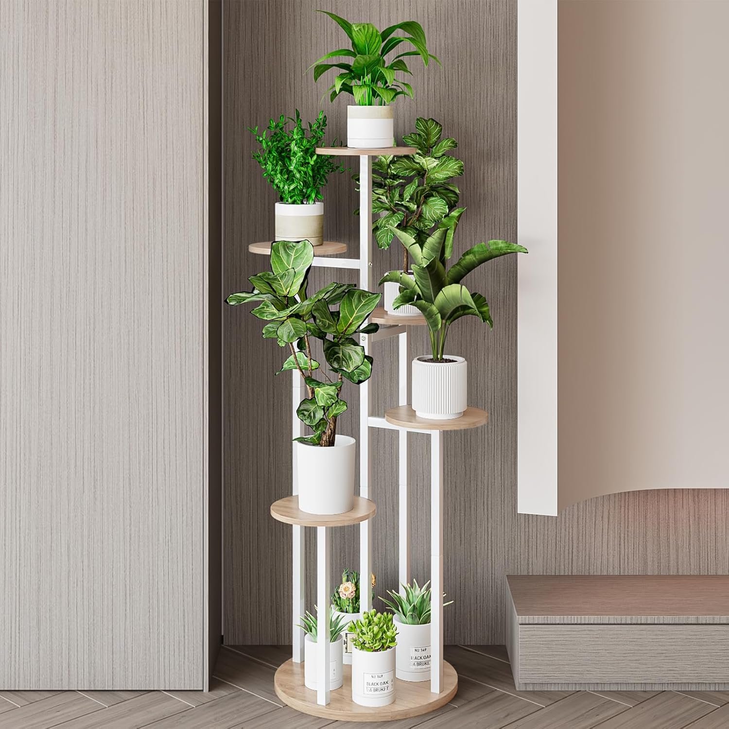 Plant Stand Indoor 6 Tier 9 Potted Multiple Flower Pot Holder for Patio Garden Balcony Living Room Corner (6 Tier Black+Rustic Brown)