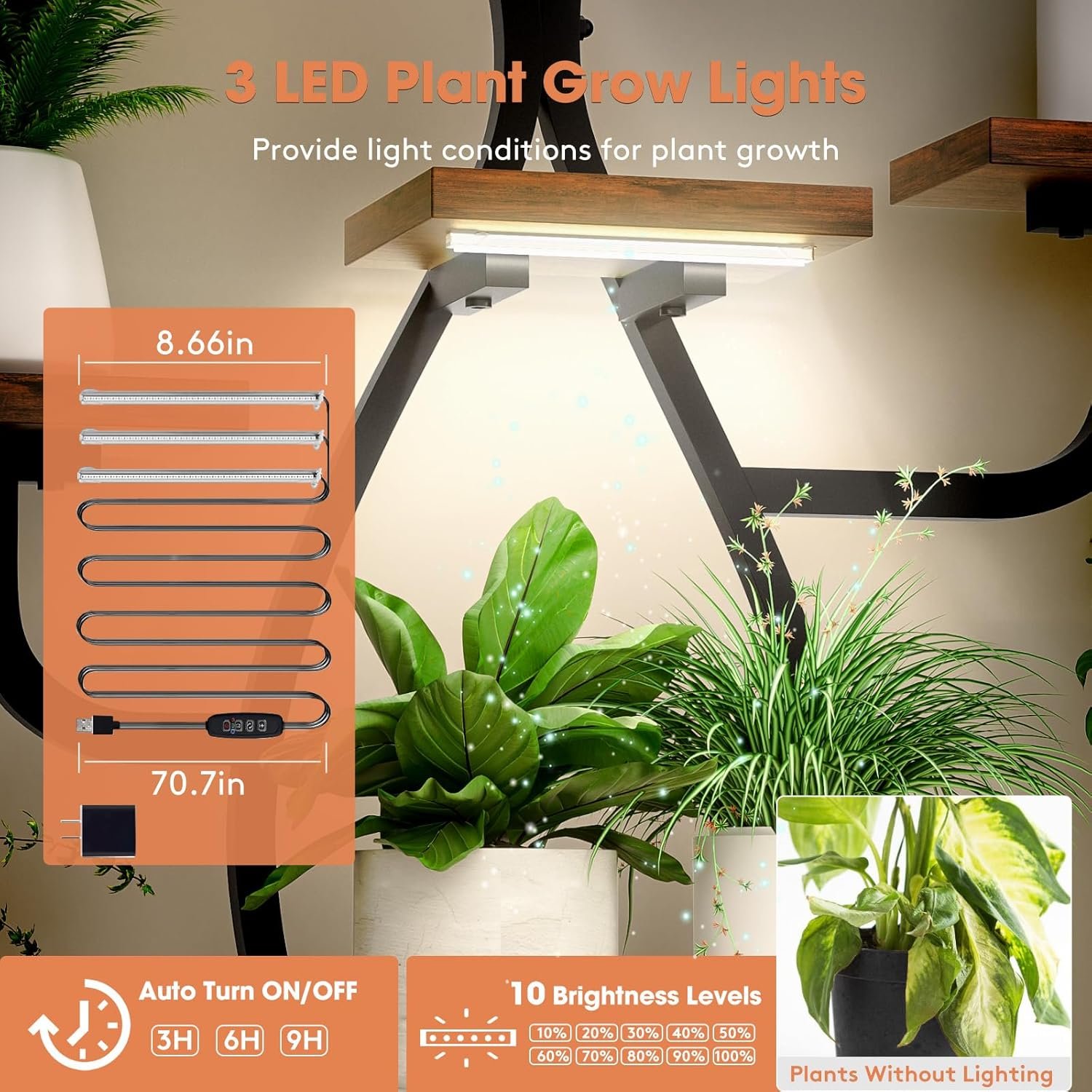 Plant Stand Indoor with Grow Light, 8 Tiered 48 Small Plant Shelf, Corner Plant Stand Stand for Indoor Plants Multiple, Metal Humen-Shaped Plant Flower Holder, for Living Room, Patio, Balcony