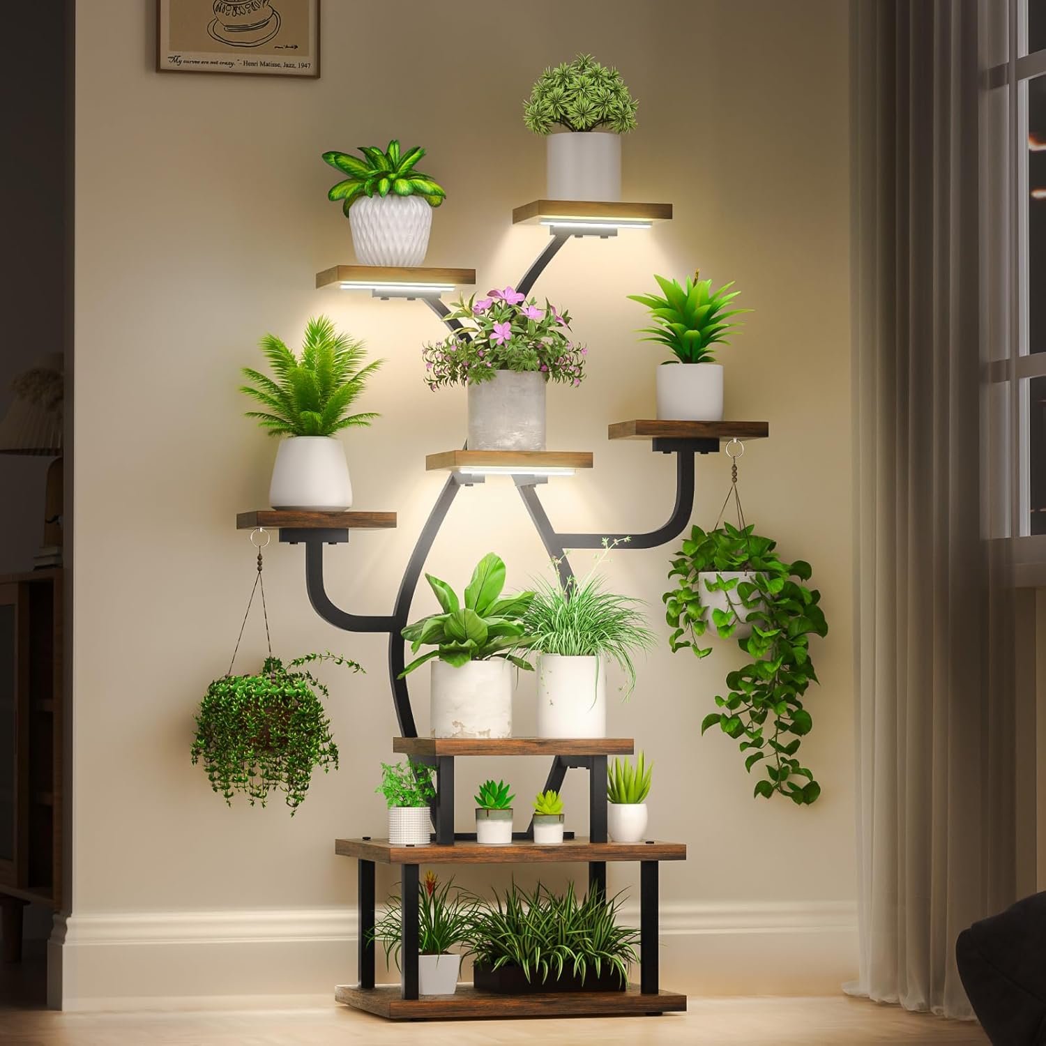Plant Stand Indoor with Grow Light, 8 Tiered 48 Small Plant Shelf, Corner Plant Stand Stand for Indoor Plants Multiple, Metal Humen-Shaped Plant Flower Holder, for Living Room, Patio, Balcony