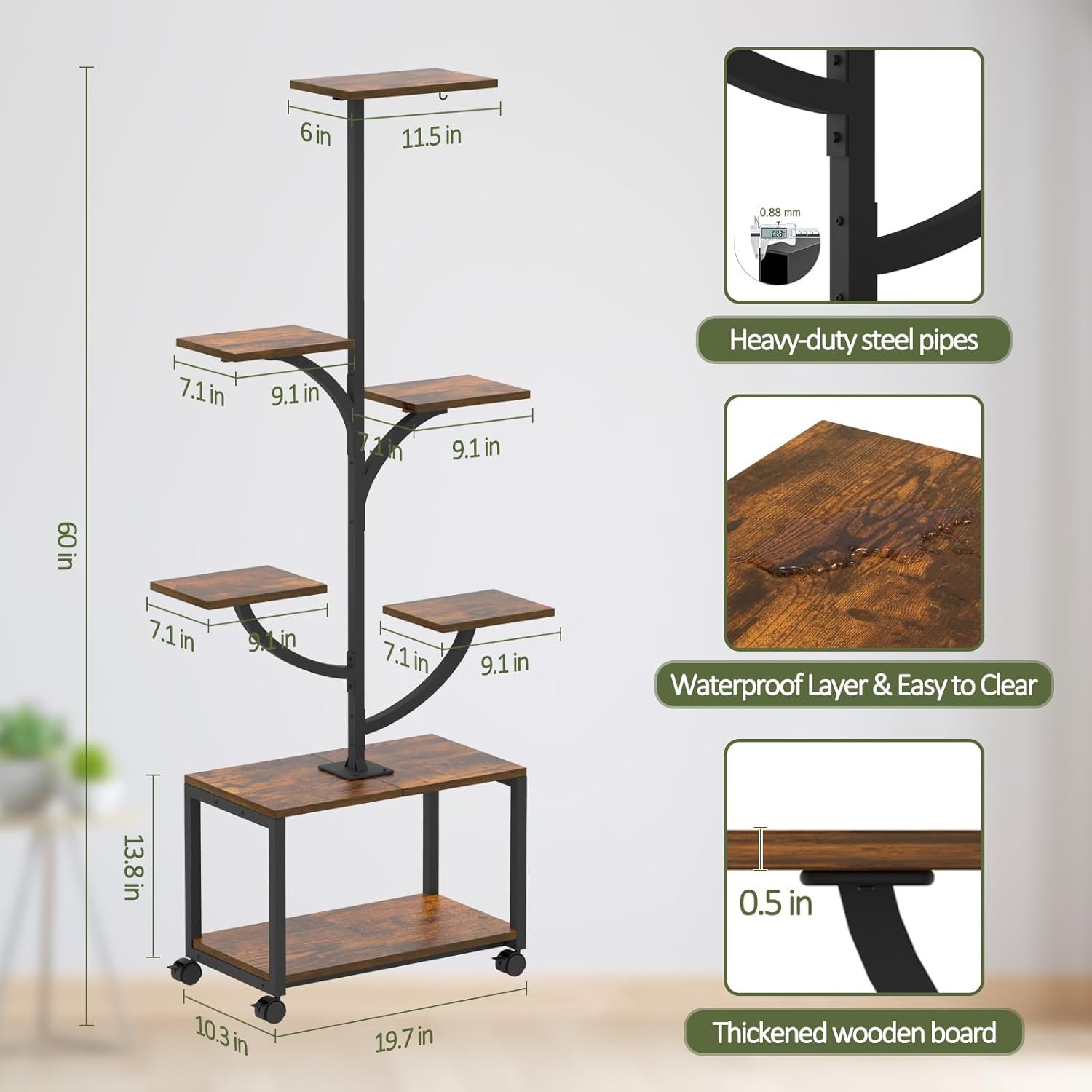 Plant Stand Indoor with Grow Lights, 60 Tall 7-Tier Metal Plant Stand with Wheels Tree-Shaped Design for Indoor Plants, Flower Holder Display Rack for Home, Patio - Black Plant Stand Indoor with Grow Lights, 60 Tall 7-Tier Metal Plant Stand with Wheels Tree-Shaped Design for Indoor Plants, Flower Holder Display Rack for Home, Patio - Black