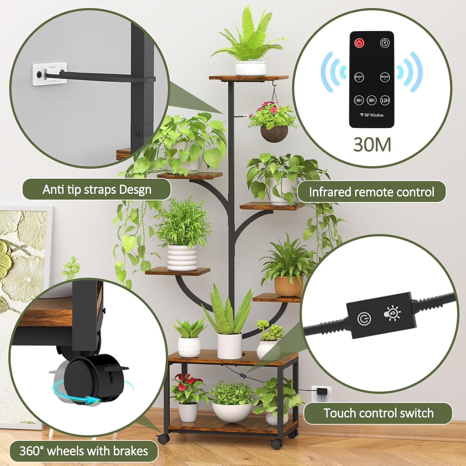 Plant Stand Indoor with Grow Lights, 60 Tall 7-Tier Metal Plant Stand with Wheels Tree-Shaped Design for Indoor Plants, Flower Holder Display Rack for Home, Patio - Black Plant Stand Indoor with Grow Lights, 60 Tall 7-Tier Metal Plant Stand with Wheels Tree-Shaped Design for Indoor Plants, Flower Holder Display Rack for Home, Patio - Black