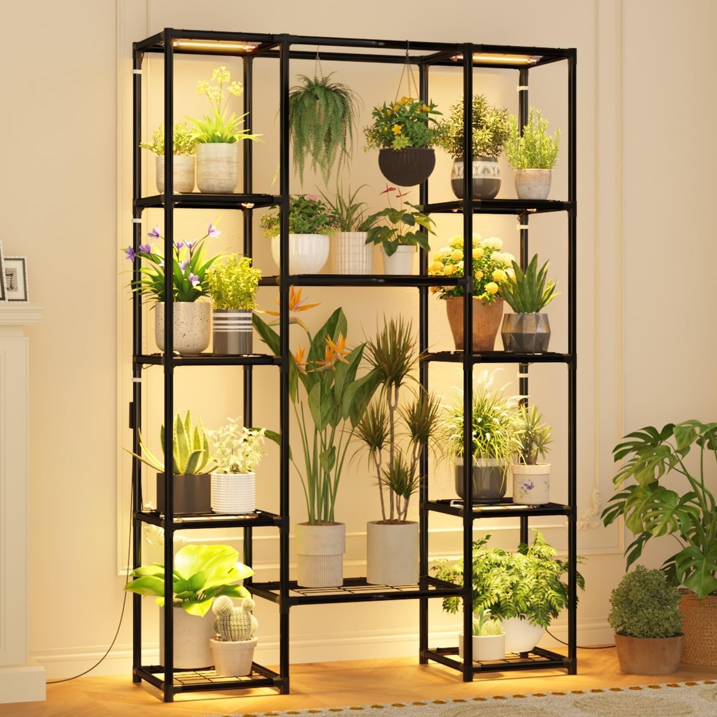 Plant Stand Indoor with Grow Lights Large Plant Shelf Plant Cabinet Hanging Plant Rack Metal Plant Holder for Multiple Plants for Living Room Patio Balcony Garden Black Plant Stand Indoor with Grow Lights Large Plant Shelf Plant Cabinet Hanging Plant Rack Metal Plant Holder for Multiple Plants for Living Room Patio Balcony Garden Black