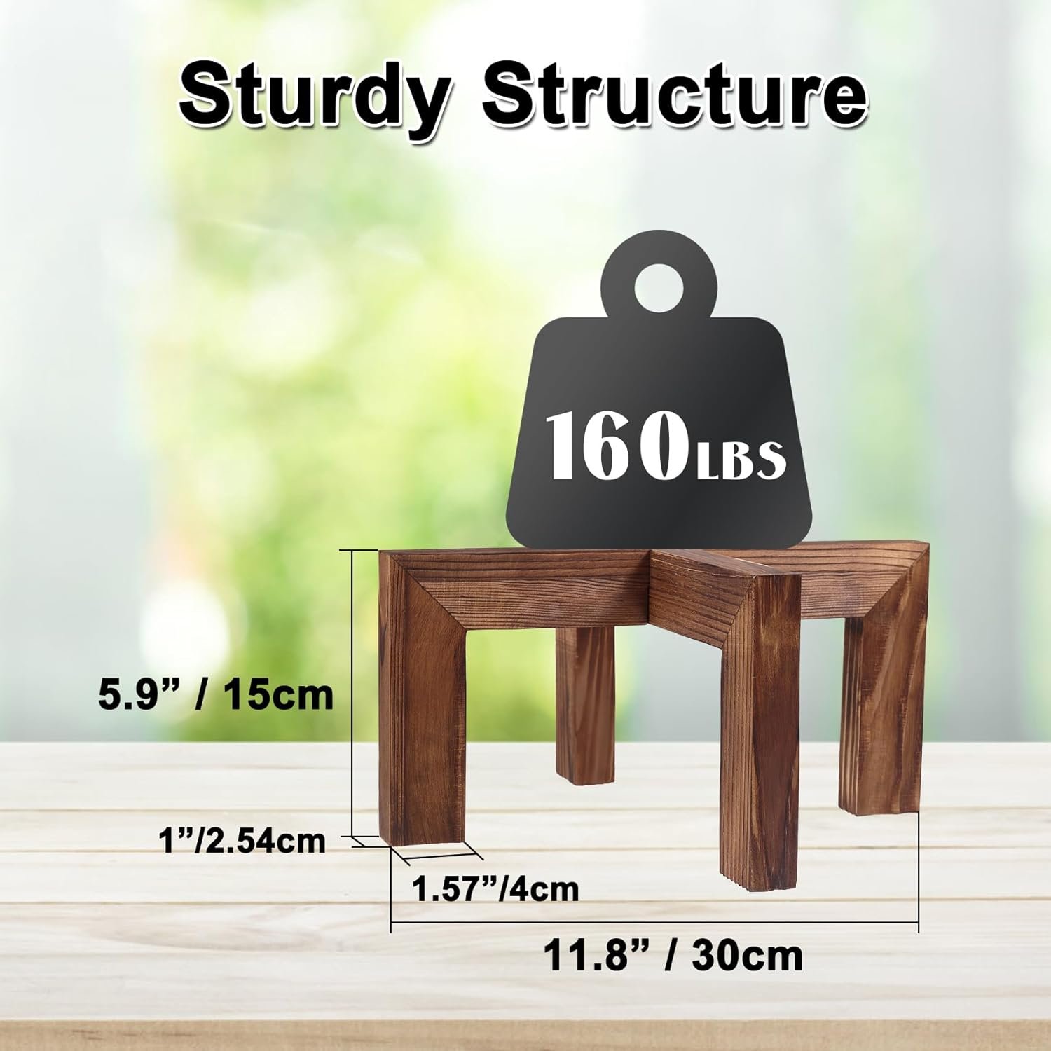 Plant Stand, Indoor/Outdoor Wood Plant Holder, Single Flower Pot Stand, Sturdy Planter Stand, Fit 5-15 Inch Pots