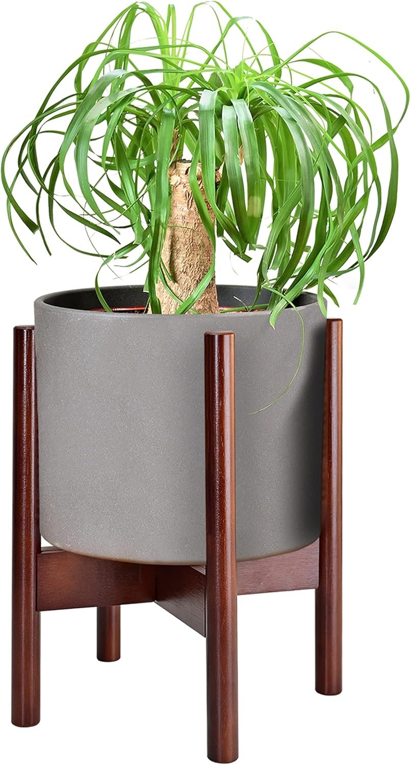 ZPirates Plant Stand for Indoor - Adjustable Sideways to fit 8 10 or 12 Inch-wide Medium-Large Planter Pots of Live and Fake Floor Plants [Leg14-inch Tall] - Bamboo Wood