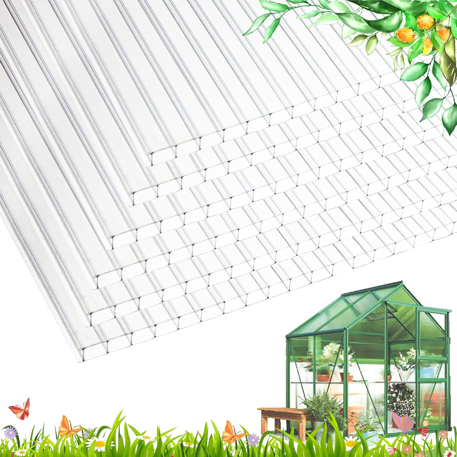 12 PCS 4 x 2 x 0.16 Polycarbonate Greenhouse Panels Twin-Wall Polycarbonate Panels Reinforced Shatterproof Panel Greenhouse Polycarbonate Roof Panels for Outdoor Greenhouse Plant Stand Roof