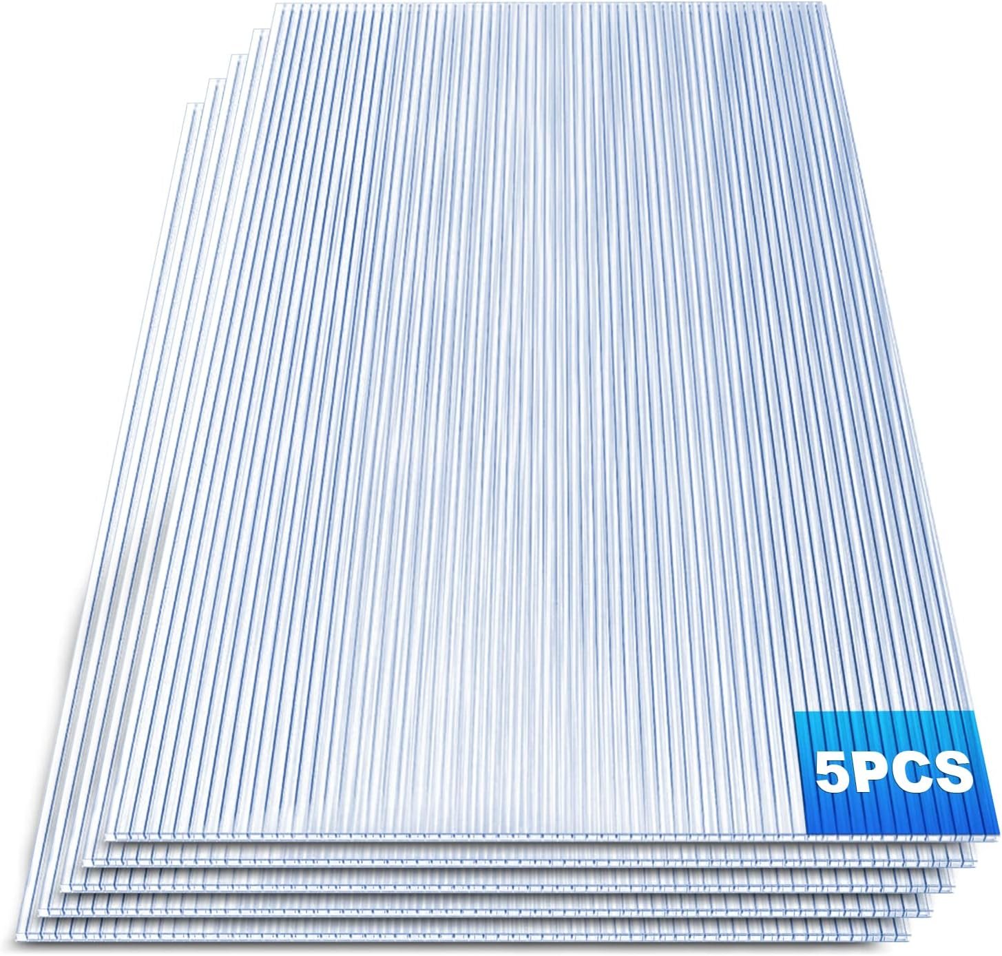 4mm 5 Pcs Polycarbonate Greenhouse Panels(4 X 2 X 0.16) Thickness Twin Wall Polycarbonate Sheets, Clear UV and Waterproof Polycarbonate Panels for Greenhouse, Greenhouse Plant Stand Roof