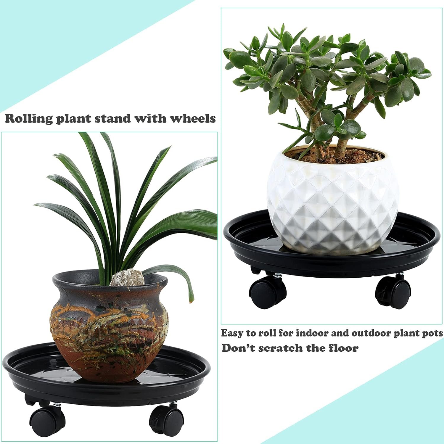 Circloophs 5 Packs Plastic Plant Caddy with Casters 12 Heavy-Duty Plant Dolly Rolling Plant Stand with Wheels for Moving Heavy and Large Plant Pot Saucers Plant Rollers Indoor and Outdoor, Black