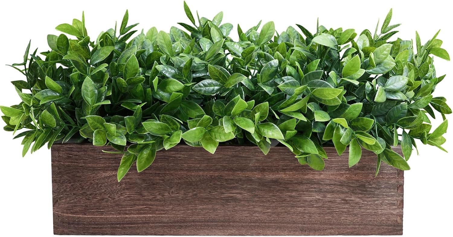 Winlyn 14 Artificial Boxwood Plants in Rectangular Wood Planter Farmhouse Greenery Arrangement Centerpiece Faux Potted Herb Plant for Wedding Dining Room Table Kitchen Windowsill Mantel Shelf Décor Winlyn 14 Artificial Boxwood Plants in Rectangular Wood Planter Farmhouse Greenery Arrangement Centerpiece Faux Potted Herb Plant for Wedding Dining Room Table Kitchen Windowsill Mantel Shelf Décor